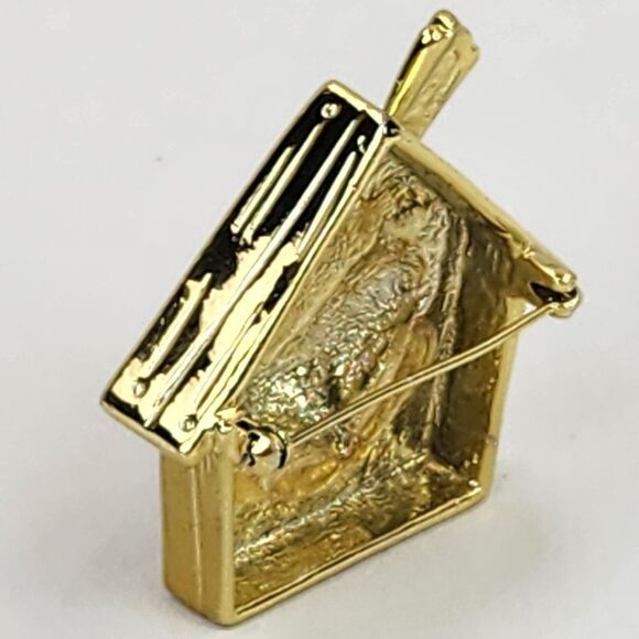 🔹️Vintage Gold Tone Bird On A Birdhouse Brooch Pin - Picture 7 of 12